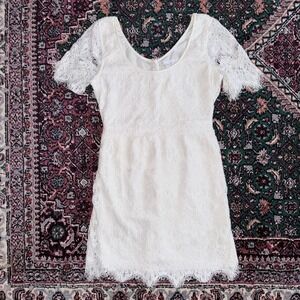 Gap Lace Mini Dress Women Size 4 White Excellent Short Sleeve Scoop Neck Zip
